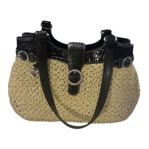 BRIGHTON women's beige/brown woven crocodile leather brighton purse.